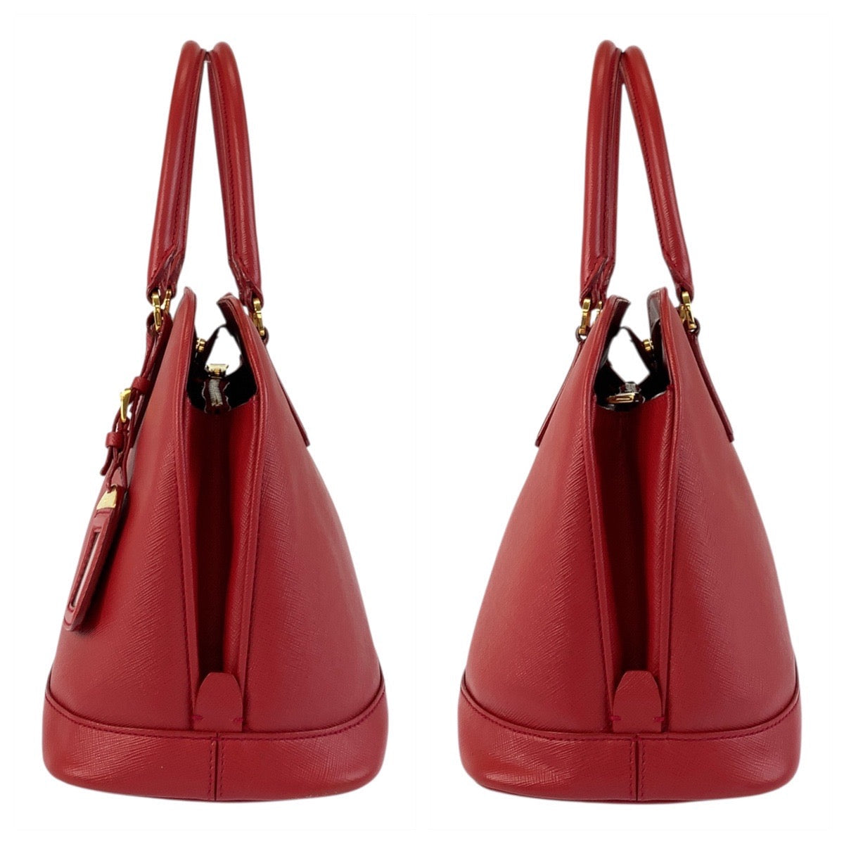 PRADA Handbag leather Red Gold Metal Safiano Promenade Women Used Authentic