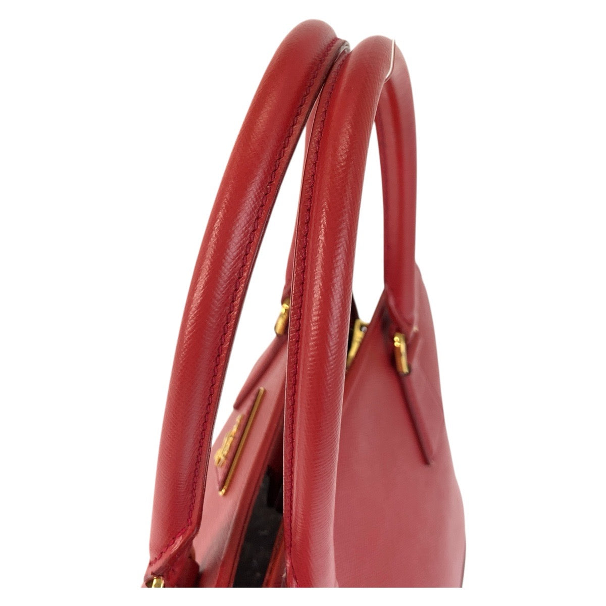 PRADA Handbag leather Red Gold Metal Safiano Promenade Women Used Authentic
