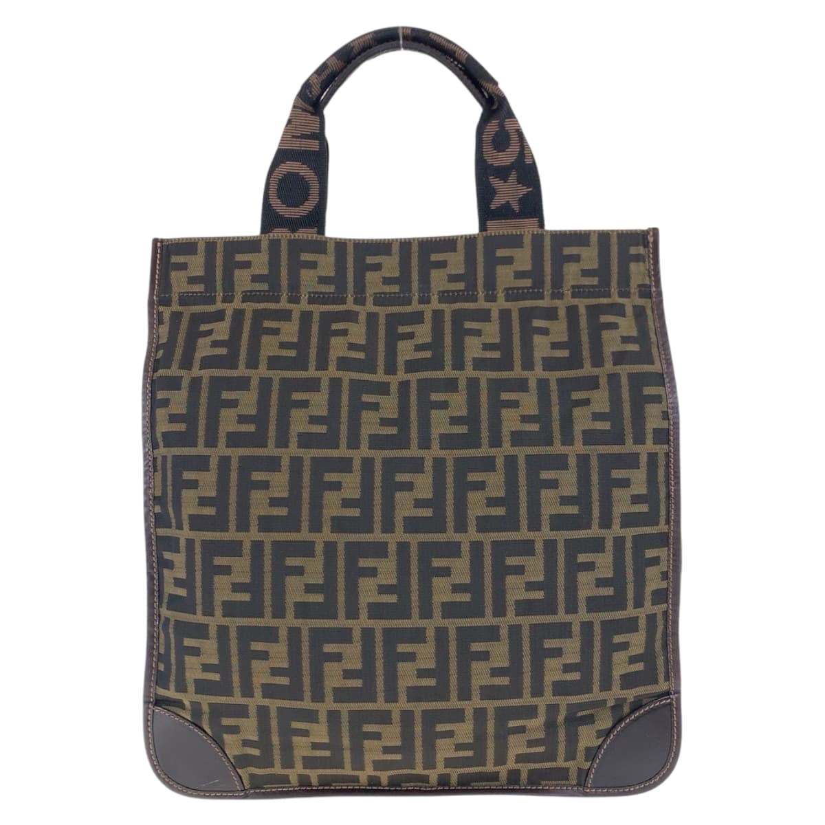 FENDI Tote Bag Canvas, Leather Brown Silver Metal Tote Bag handbag Zucca folding Women Used Authentic