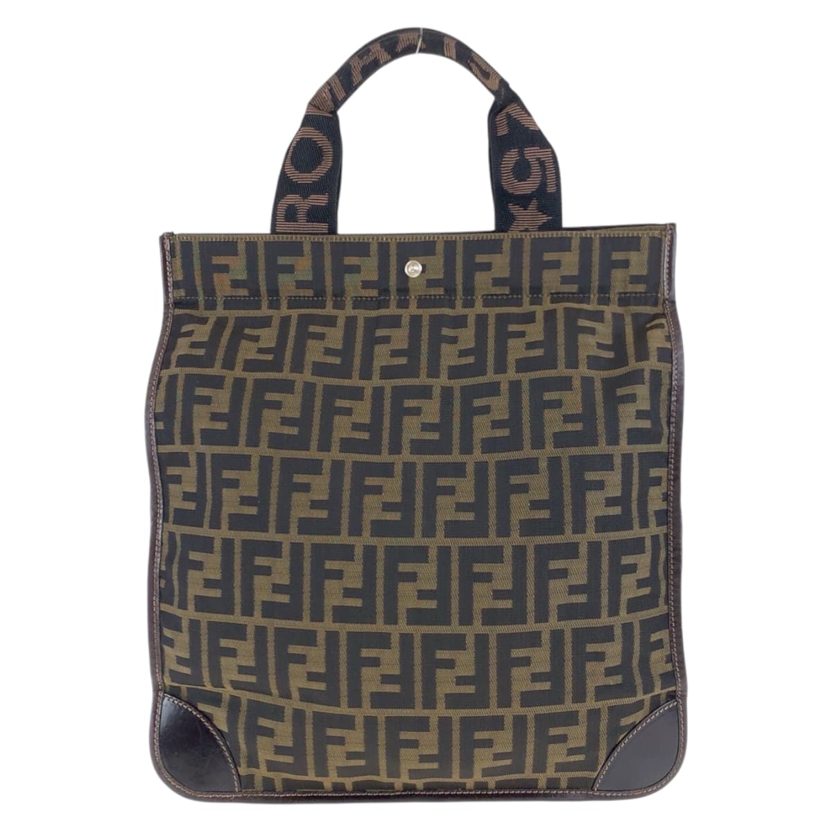 FENDI Tote Bag Canvas, Leather Brown Silver Metal Tote Bag handbag Zucca folding Women Used Authentic