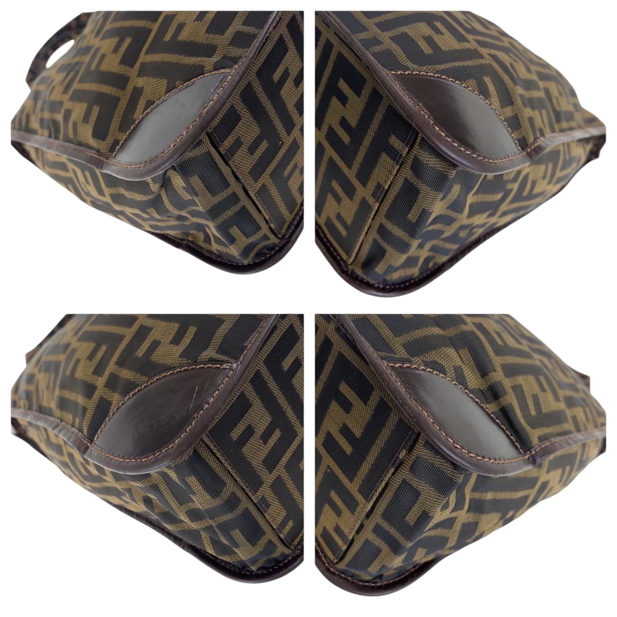 FENDI Tote Bag Canvas, Leather Brown Silver Metal Tote Bag handbag Zucca folding Women Used Authentic