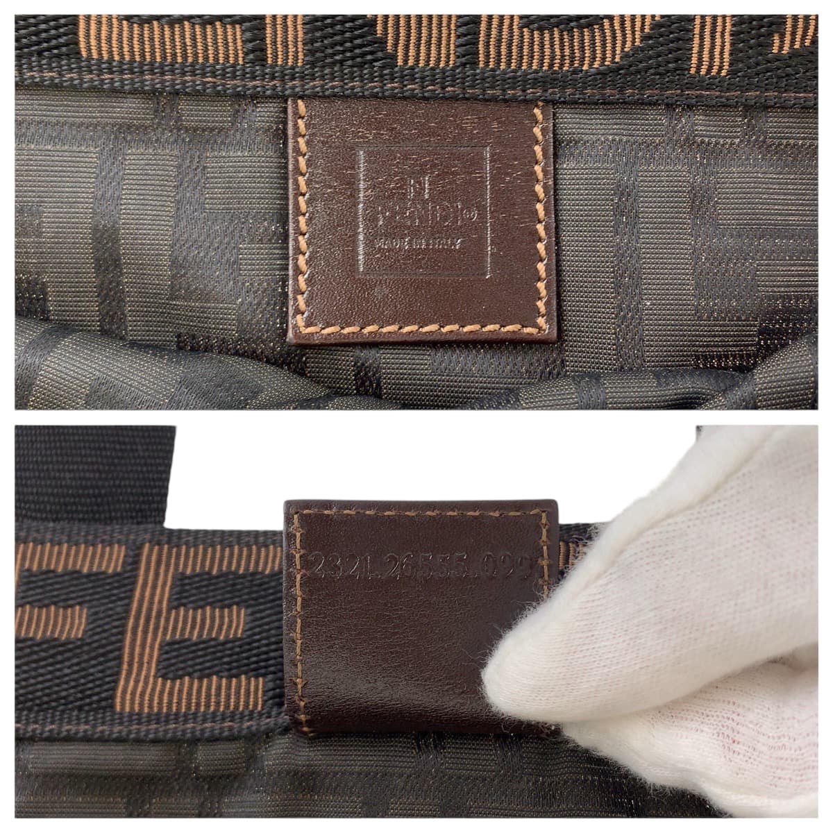 FENDI Tote Bag Canvas, Leather Brown Silver Metal Tote Bag handbag Zucca folding Women Used Authentic