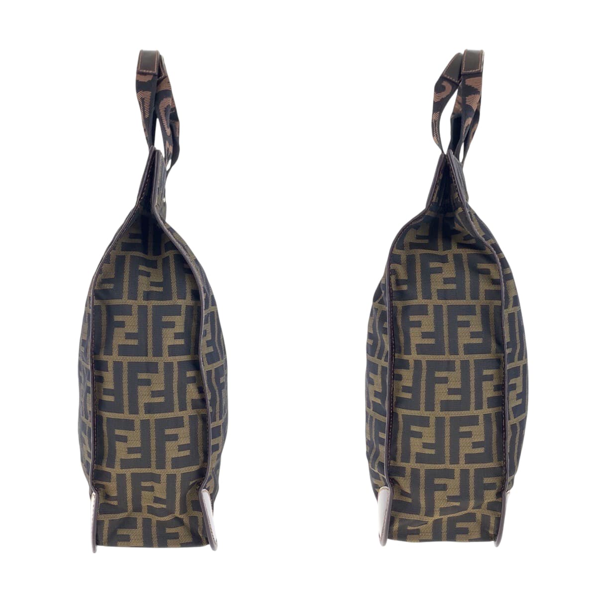FENDI Tote Bag Canvas, Leather Brown Silver Metal Tote Bag handbag Zucca folding Women Used Authentic