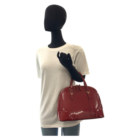 GUCCI Handbag 309617 enamel Red Gold Metal Handbag Shoulder Bag 2way Micro Guccisima Women Used Authentic