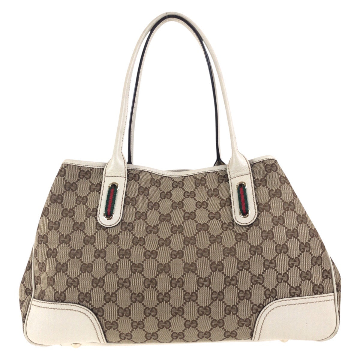 GUCCI Tote Bag 168805 GG canvas, leather Beige Ivory Gold Metal Tote Bag Shoulder Bag Sherry line Women Used Authentic