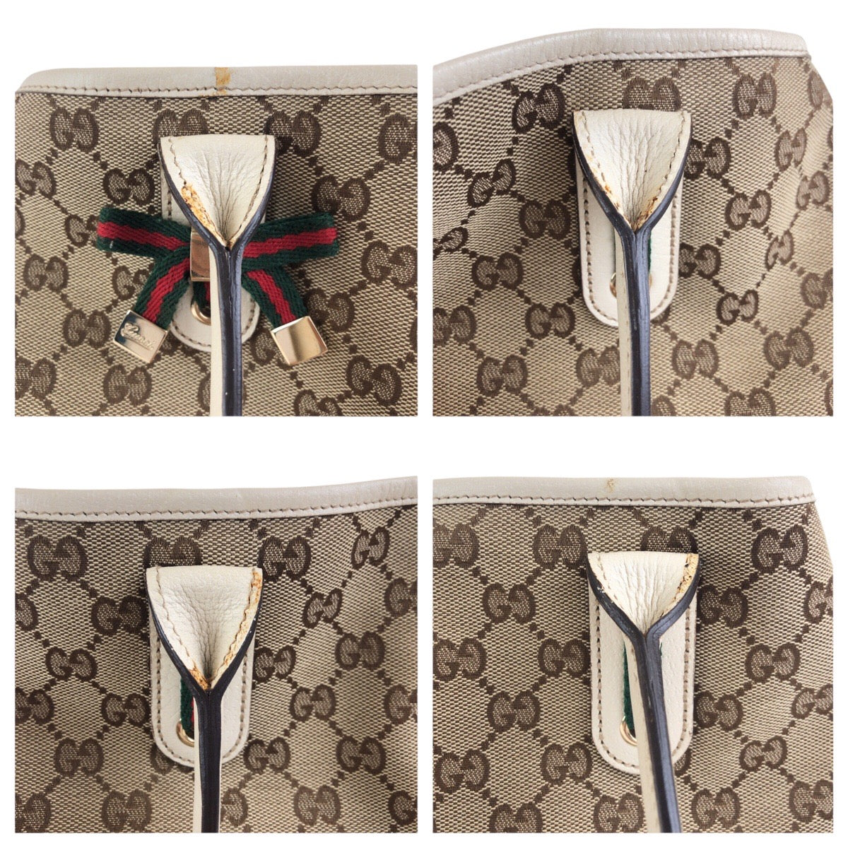 GUCCI Tote Bag 168805 GG canvas, leather Beige Ivory Gold Metal Tote Bag Shoulder Bag Sherry line Women Used Authentic