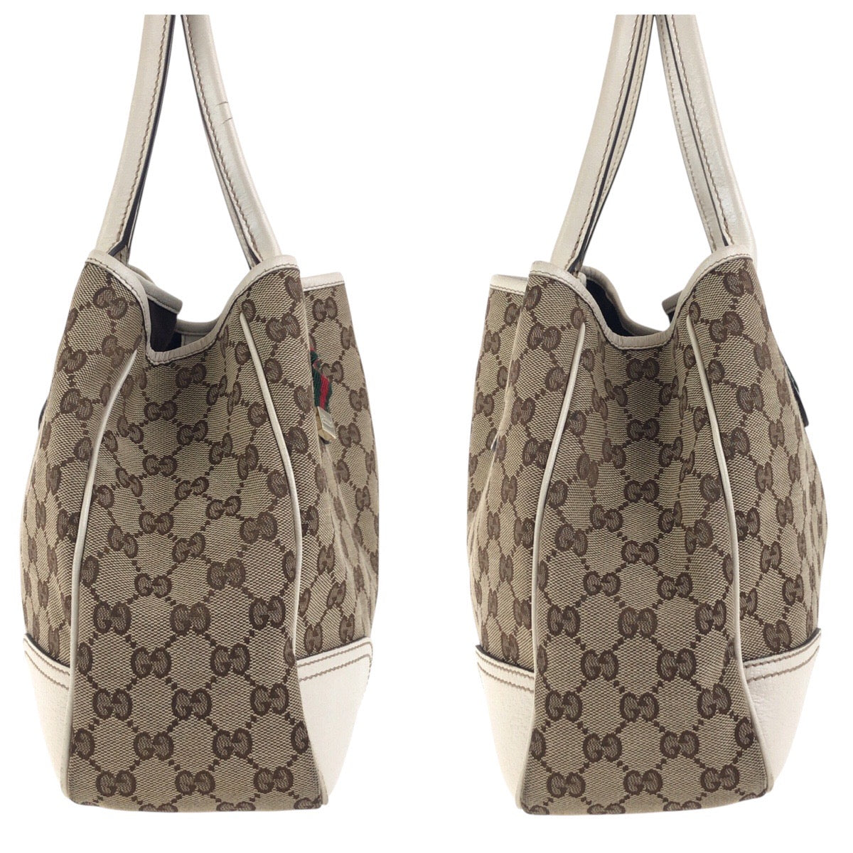 GUCCI Tote Bag 168805 GG canvas, leather Beige Ivory Gold Metal Tote Bag Shoulder Bag Sherry line Women Used Authentic