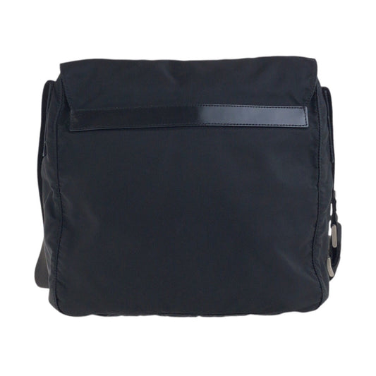 PRADA Shoulder Bag Nylon, Leather Black SilverMetal Shoulder Bag pochette Test Triangle With logo Women Used Authentic