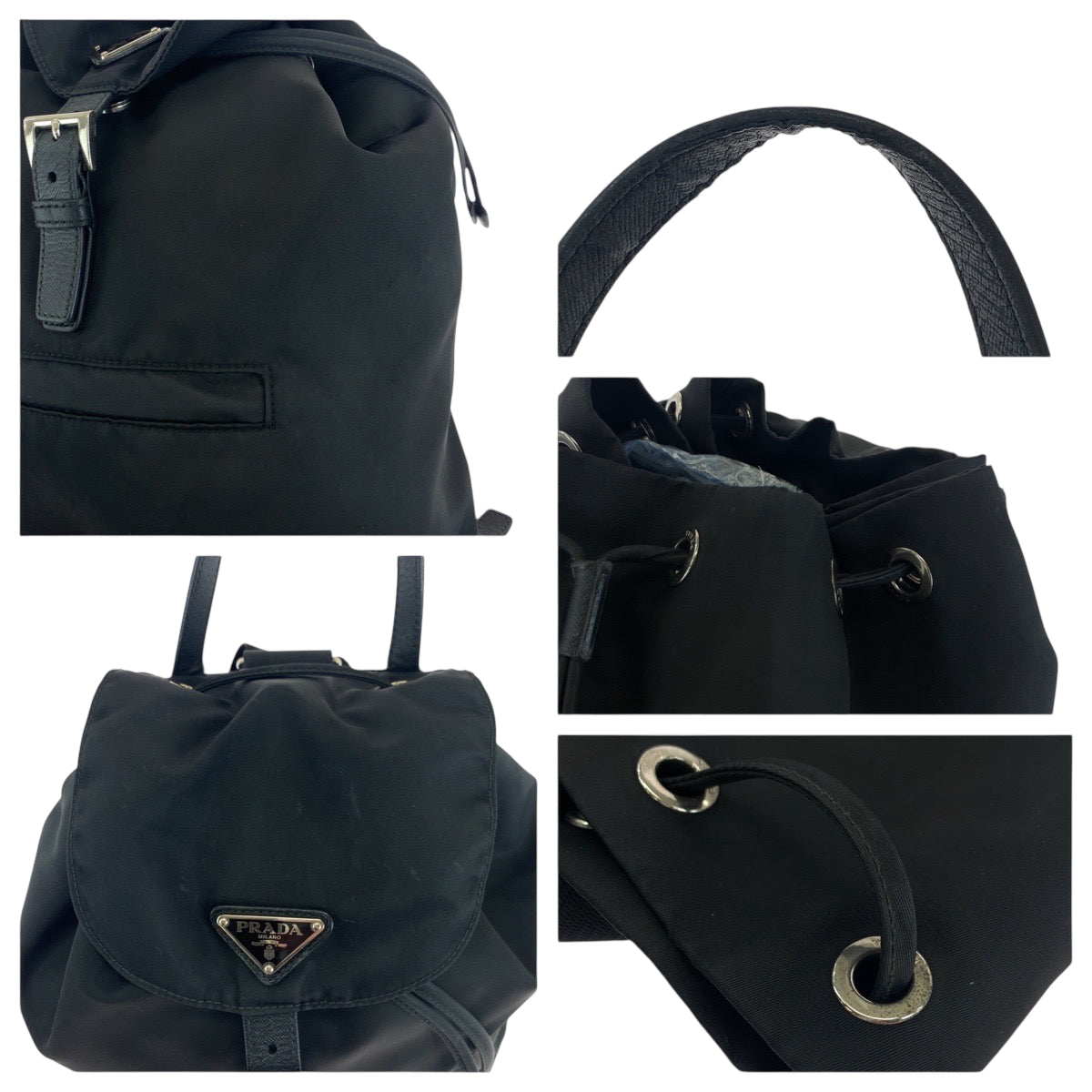 PRADA Backpack 1BZ032 Nylon Black Silver Metal Backpack Backpack Test Triangle With logo Women Used Authentic
