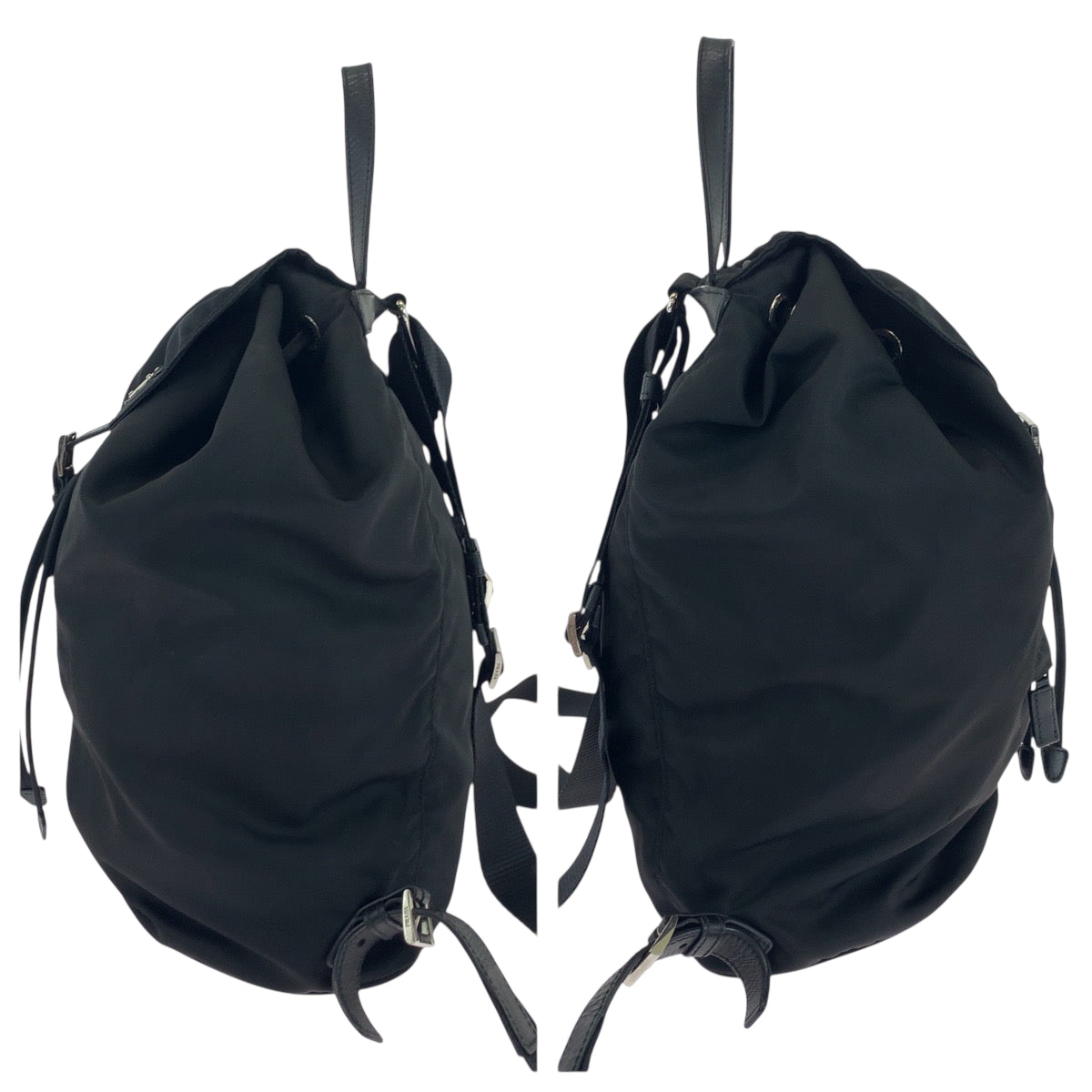 PRADA Backpack 1BZ032 Nylon Black Silver Metal Backpack Backpack Test Triangle With logo Women Used Authentic