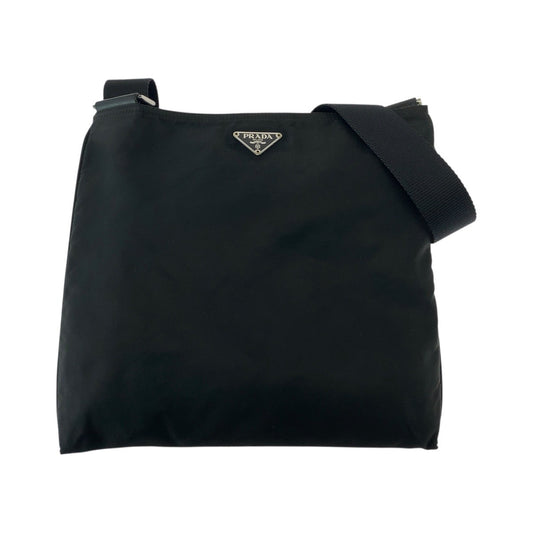 PRADA Shoulder Bag Nylon Black SilverMetal Test Triangle With logo Women Used Authentic