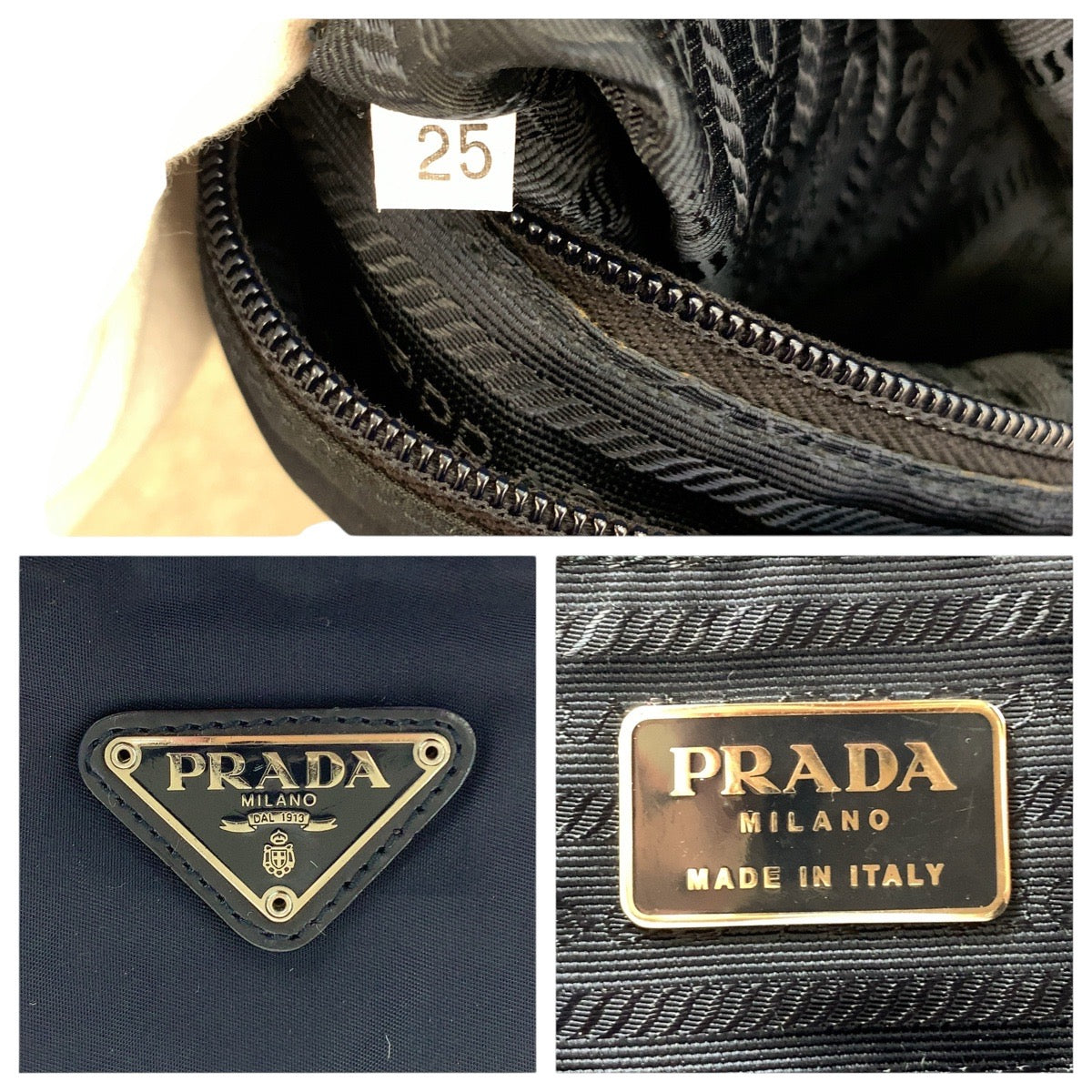 PRADA Tote Bag Nylon Navy SilverMetal Tote Bag Shoulder Bag Test Triangle With logo Women Used Authentic