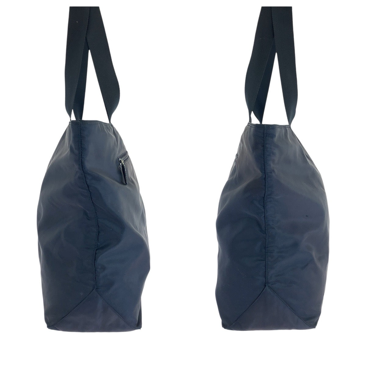 PRADA Tote Bag Nylon Navy SilverMetal Tote Bag Shoulder Bag Test Triangle With logo Women Used Authentic