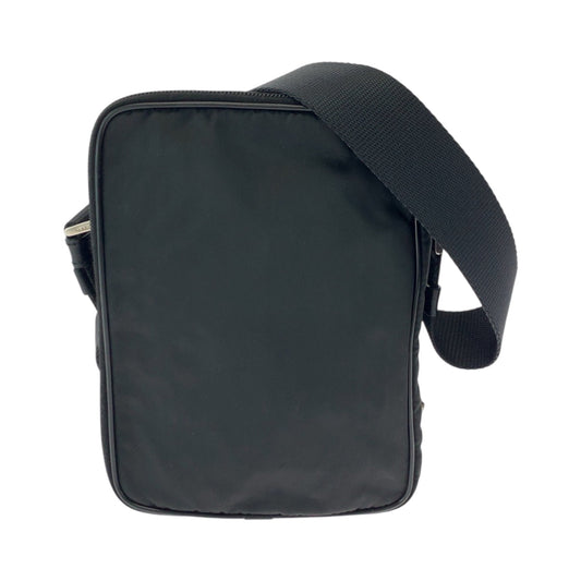 PRADA Shoulder Bag Nylon Black SilverMetal Shoulder Bag pochette Test Triangle With logo Women Used Authentic