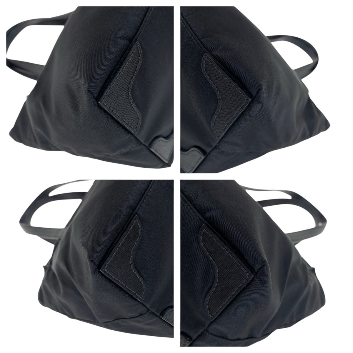 PRADA Tote Bag Nylon, Leather Black SilverMetal Tote Bag handbag Testo Saffiano Triangle With logo Women Used Authentic