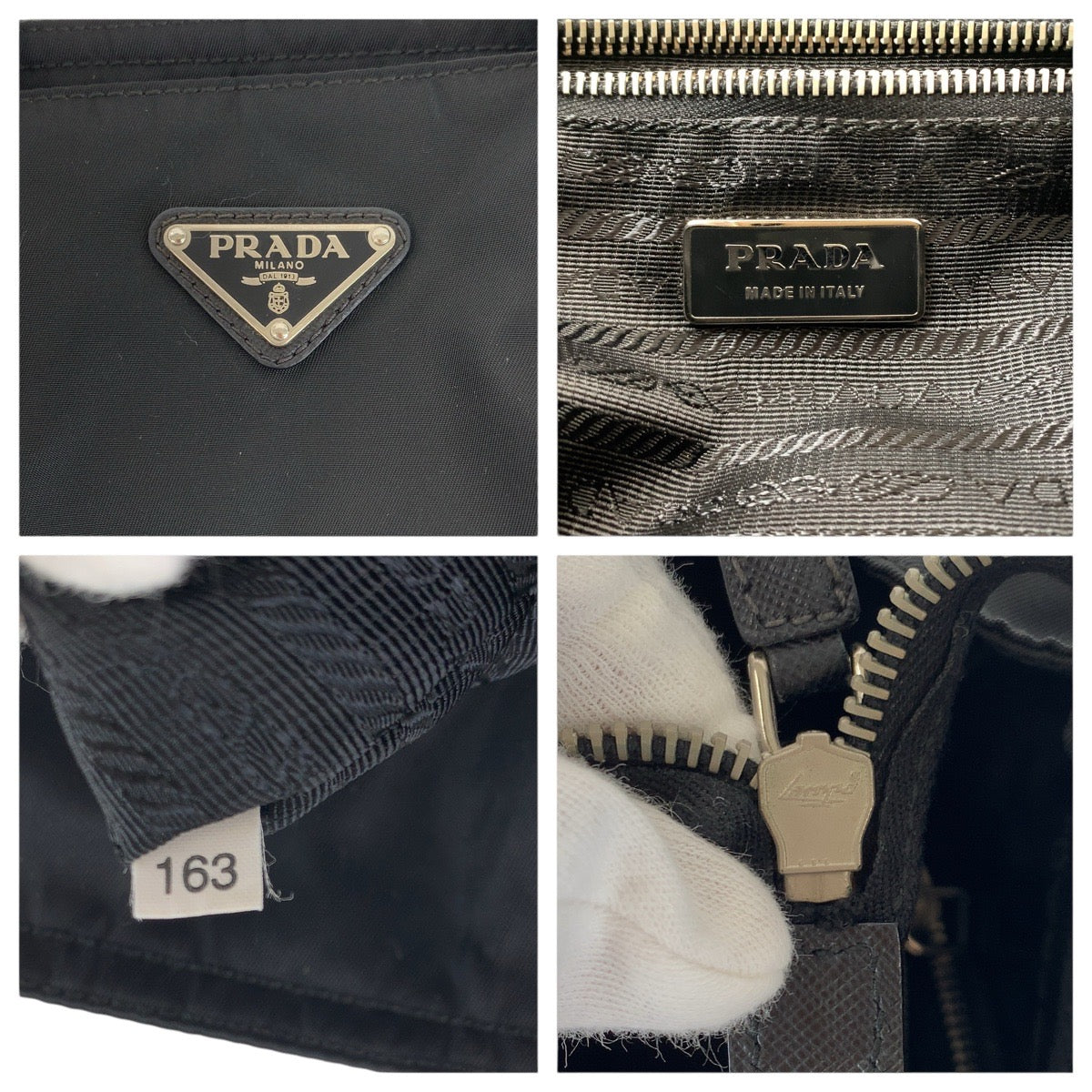 PRADA Tote Bag Nylon, Leather Black SilverMetal Tote Bag handbag Testo Saffiano Triangle With logo Women Used Authentic