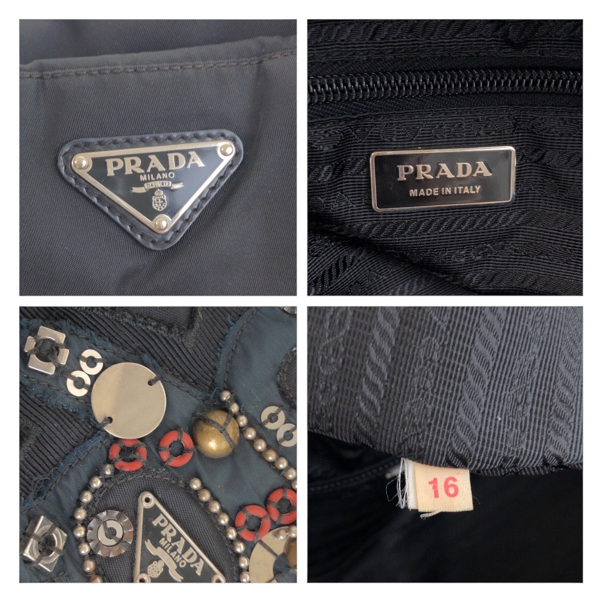 PRADA Handbag Nylon, Leather Black SilverMetal Handbag Tote Bag Shoulder Bag Test Evening Bear Bijou Women Used Authentic