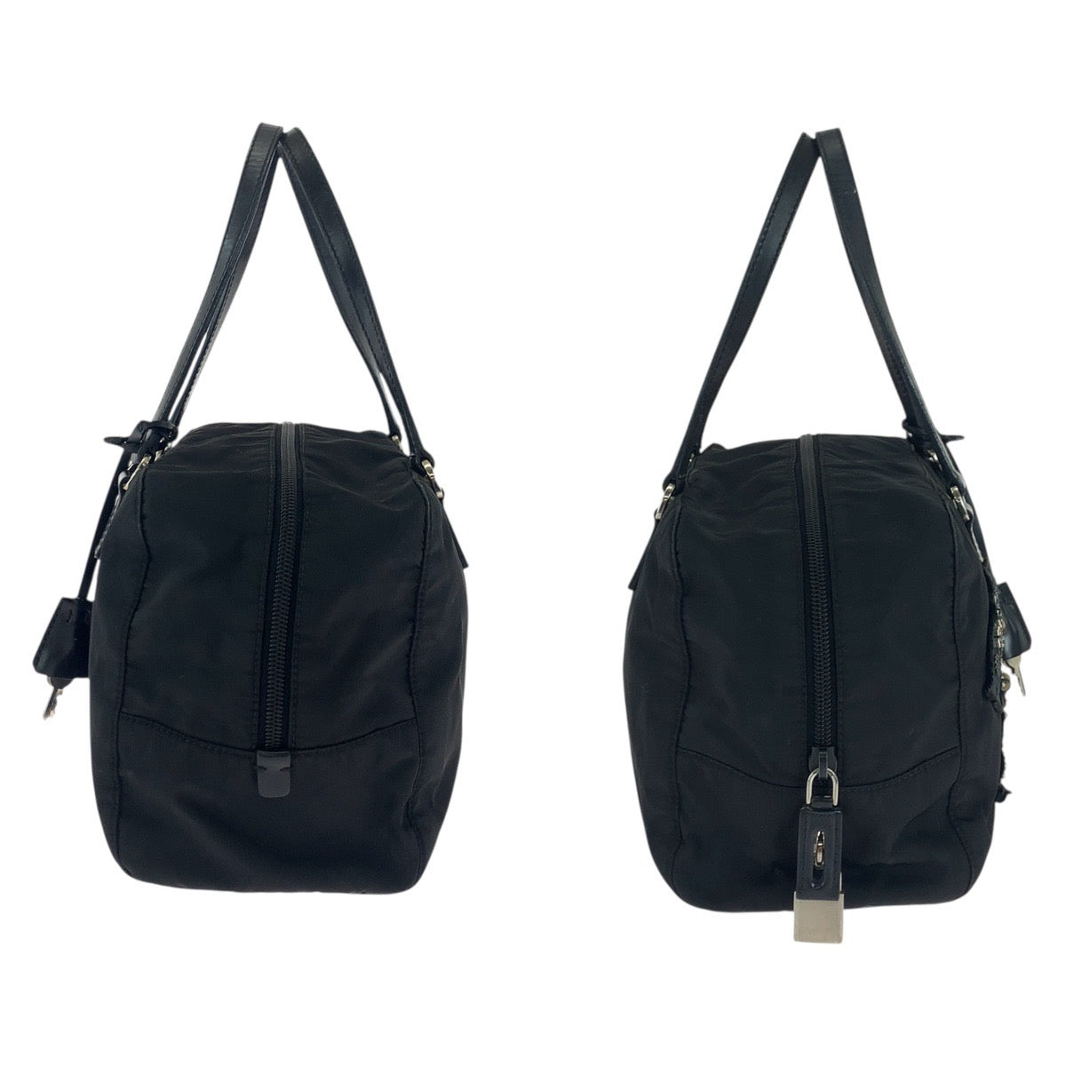PRADA Handbag Nylon, Leather Black SilverMetal Handbag Tote Bag Shoulder Bag Test Evening Bear Bijou Women Used Authentic