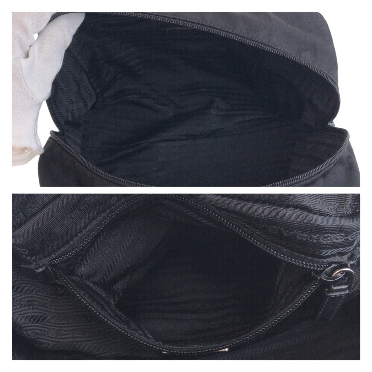 PRADA Handbag Nylon, Leather Black SilverMetal Handbag Tote Bag Shoulder Bag Test Evening Bear Bijou Women Used Authentic