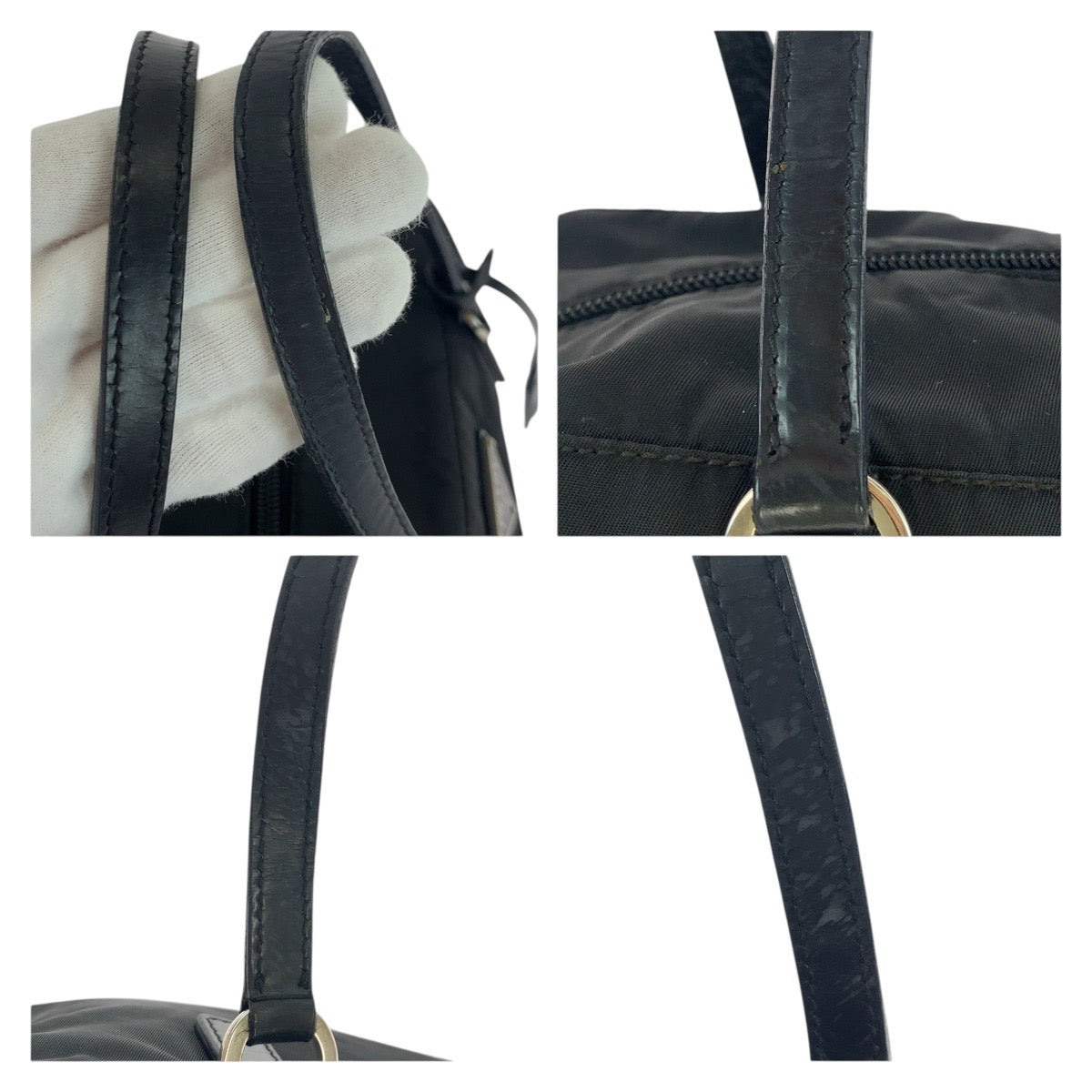 PRADA Handbag Nylon, Leather Black SilverMetal Handbag Tote Bag Shoulder Bag Test Evening Bear Bijou Women Used Authentic