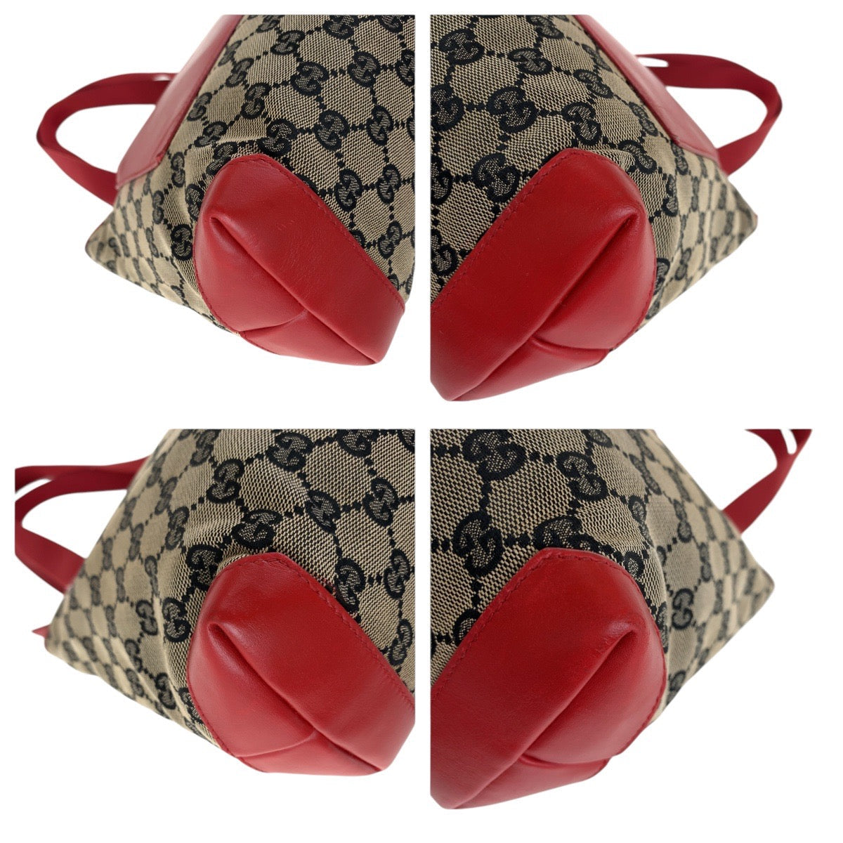 GUCCI Tote Bag 019 0402 GG canvas, leather Red Silver Metal Tote Bag Shoulder Bag Women Used Authentic