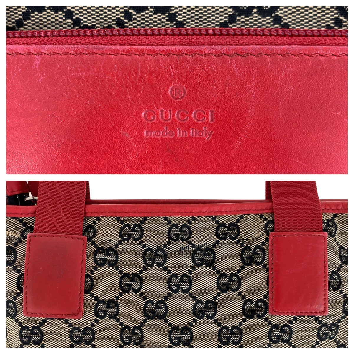 GUCCI Tote Bag 019 0402 GG canvas, leather Red Silver Metal Tote Bag Shoulder Bag Women Used Authentic
