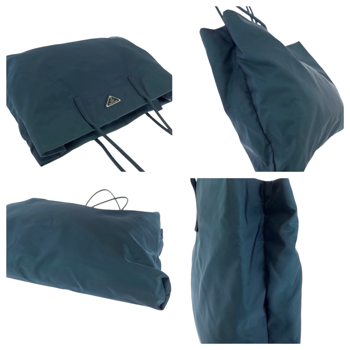 PRADA Tote Bag B7806 Nylon Green SilverMetal Tote Bag Shoulder Bag Tess Triangle With logo Women Used Authentic