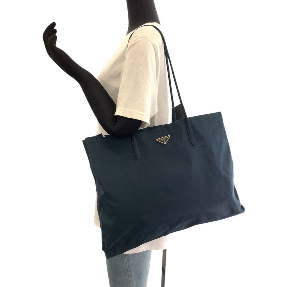 PRADA Tote Bag B7806 Nylon Green SilverMetal Tote Bag Shoulder Bag Tess Triangle With logo Women Used Authentic
