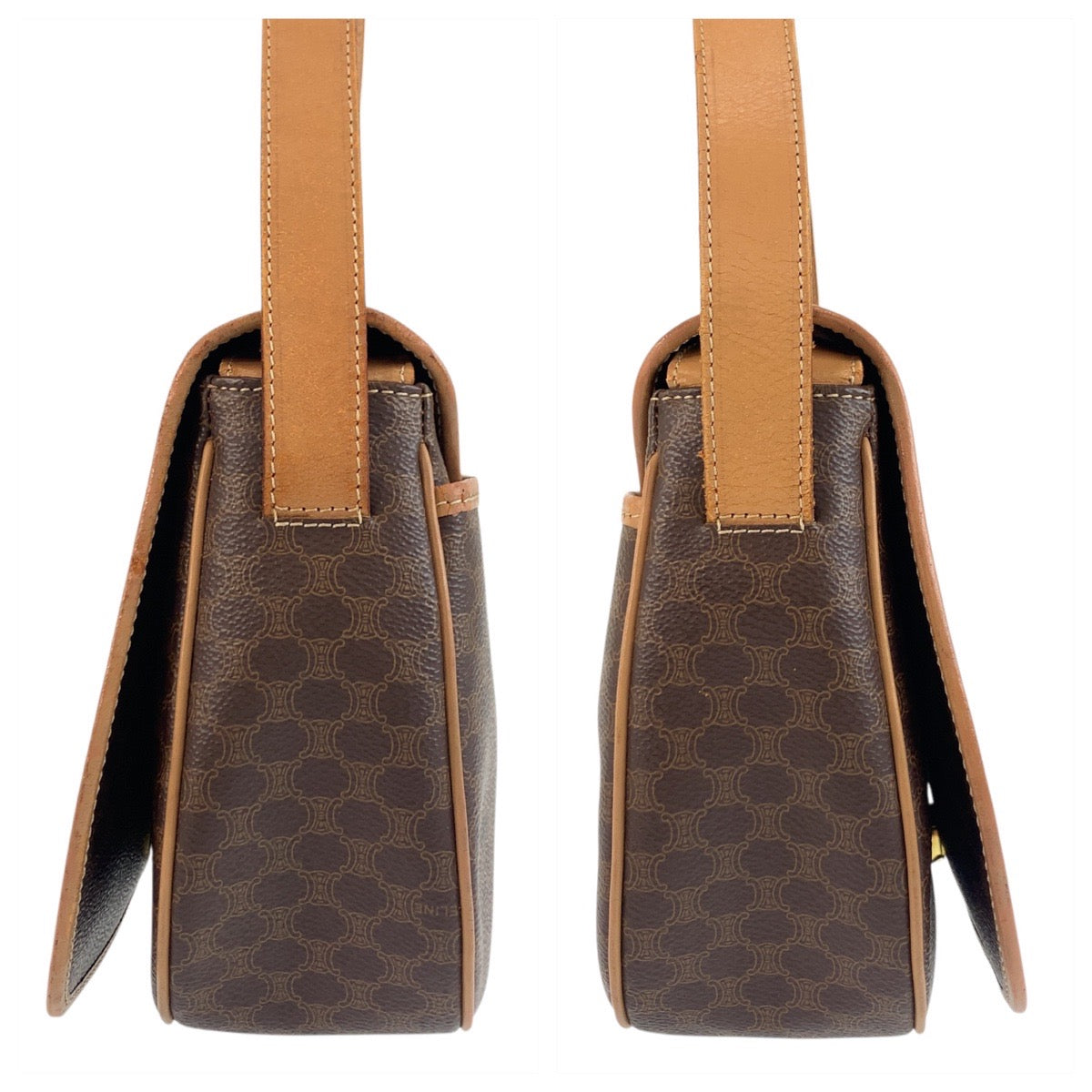 CELINE Shoulder Bag M14 PVC, Leather Brown Gold Metal Shoulder Bag pochette Macadam Women Used Authentic