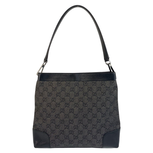 GUCCI Shoulder Bag 143745 GG canvas, leather Black SilverMetal Women Used Authentic