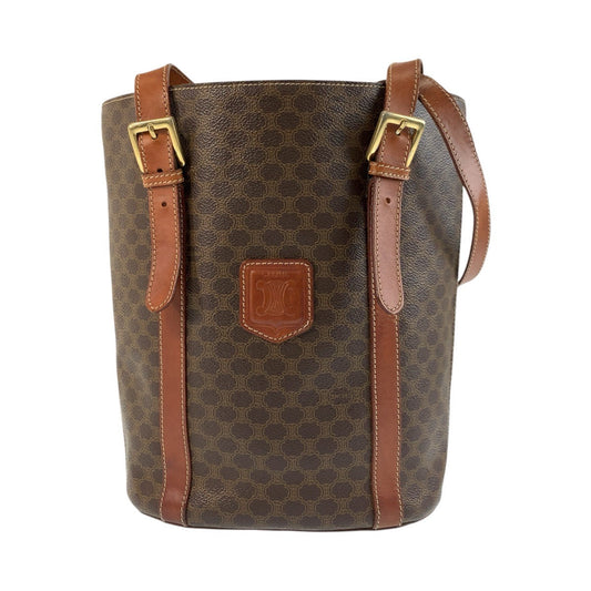 CELINE Tote Bag MC98/1 PVC, Leather Brown Gold Metal Tote Bag Shoulder Bag Macadam Women Used Authentic