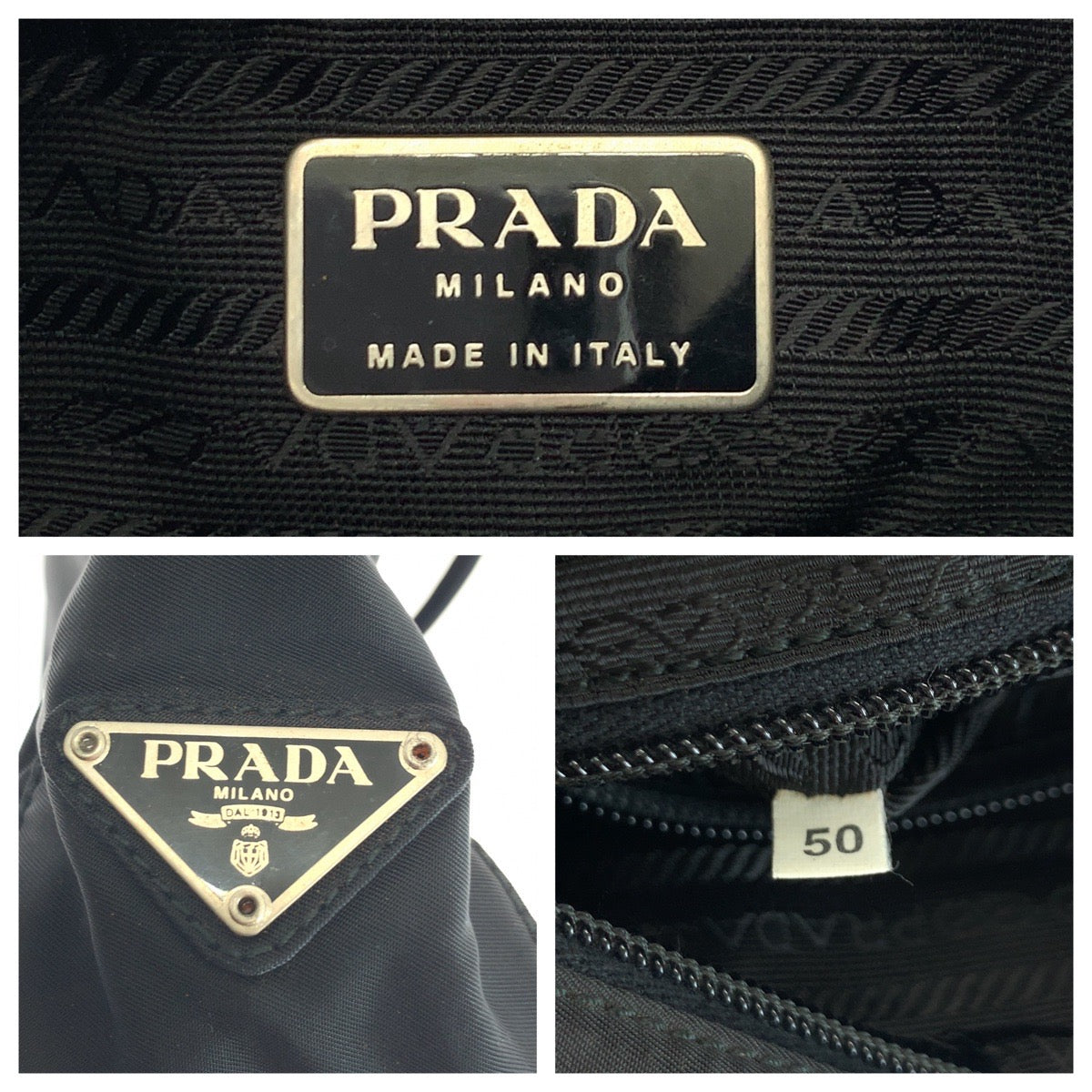 PRADA Tote Bag Nylon Black SilverMetal Tote Bag Shoulder Bag Test Triangle With logo Women Used Authentic