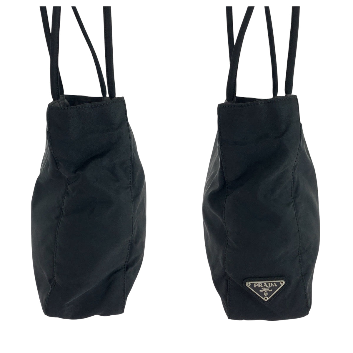 PRADA Tote Bag Nylon Black SilverMetal Tote Bag Shoulder Bag Test Triangle With logo Women Used Authentic