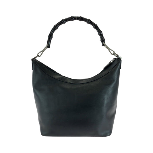 GUCCI Shoulder Bag 000 0531 leather Black SilverMetal One Shoulder Bag Handbag Bamboo Women Used Authentic