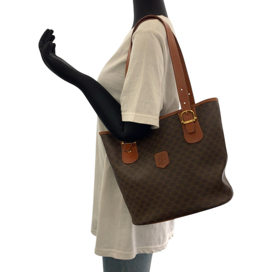 CELINE Tote Bag PVC Brown Gold Metal Tote Bag Shoulder Bag Macadam Women Used Authentic