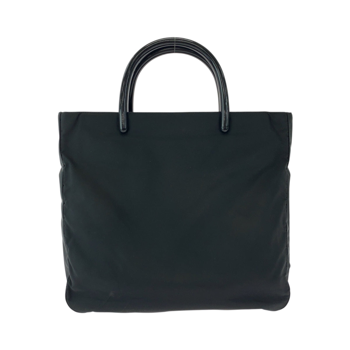 PRADA Tote Bag Nylon Black SilverMetal Tote Bag handbag Test Triangle With logo Women Used Authentic