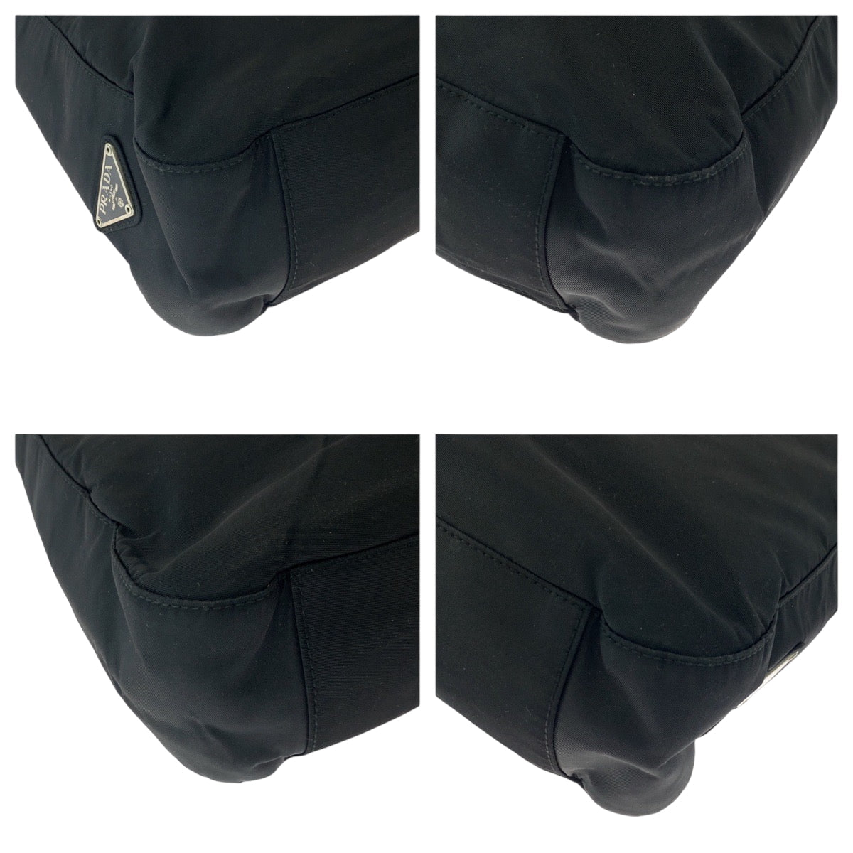 PRADA Tote Bag Nylon Black SilverMetal Tote Bag handbag Test Triangle With logo Women Used Authentic