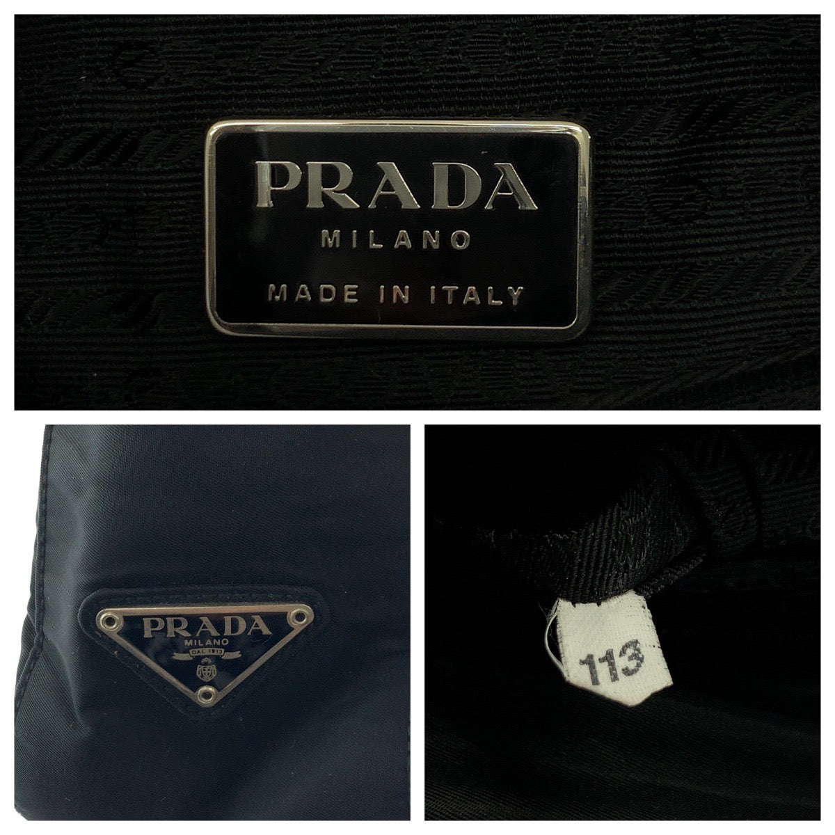 PRADA Tote Bag Nylon Black SilverMetal Tote Bag handbag Test Triangle With logo Women Used Authentic