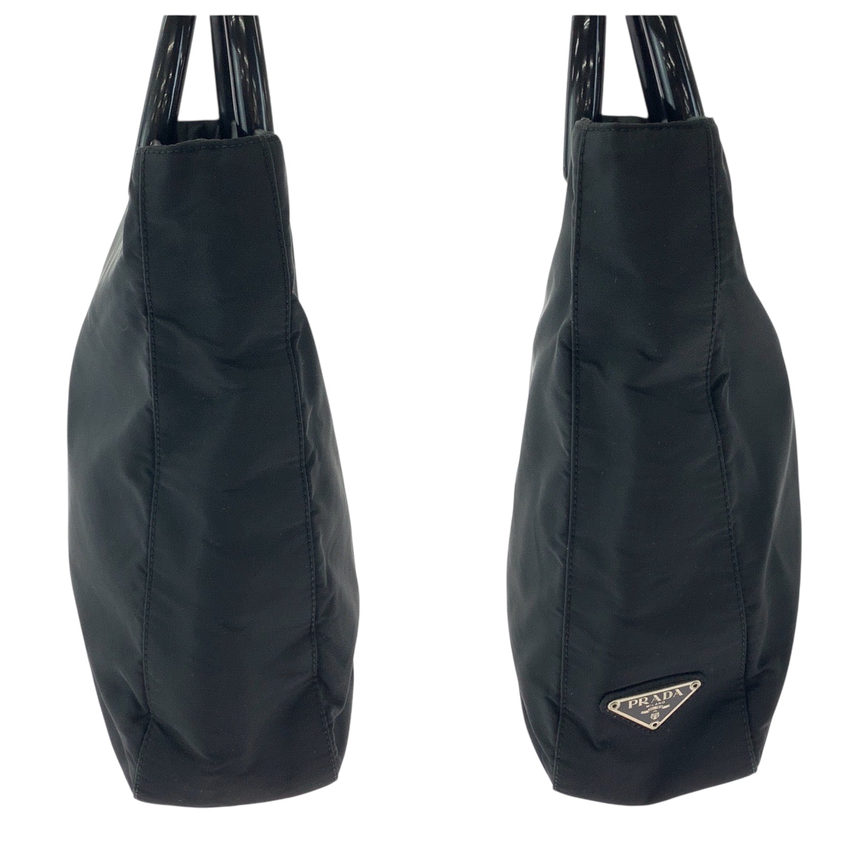 PRADA Tote Bag Nylon Black SilverMetal Tote Bag handbag Test Triangle With logo Women Used Authentic
