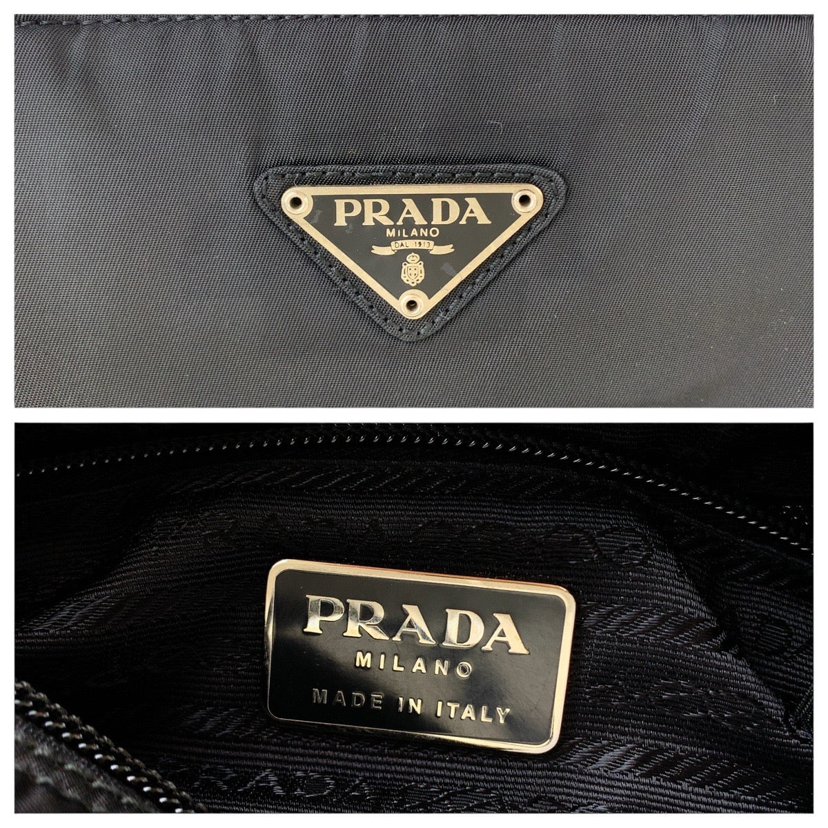 PRADA Tote Bag Nylon Black SilverMetal Tote Bag handbag Test Triangle With logo Women Used Authentic