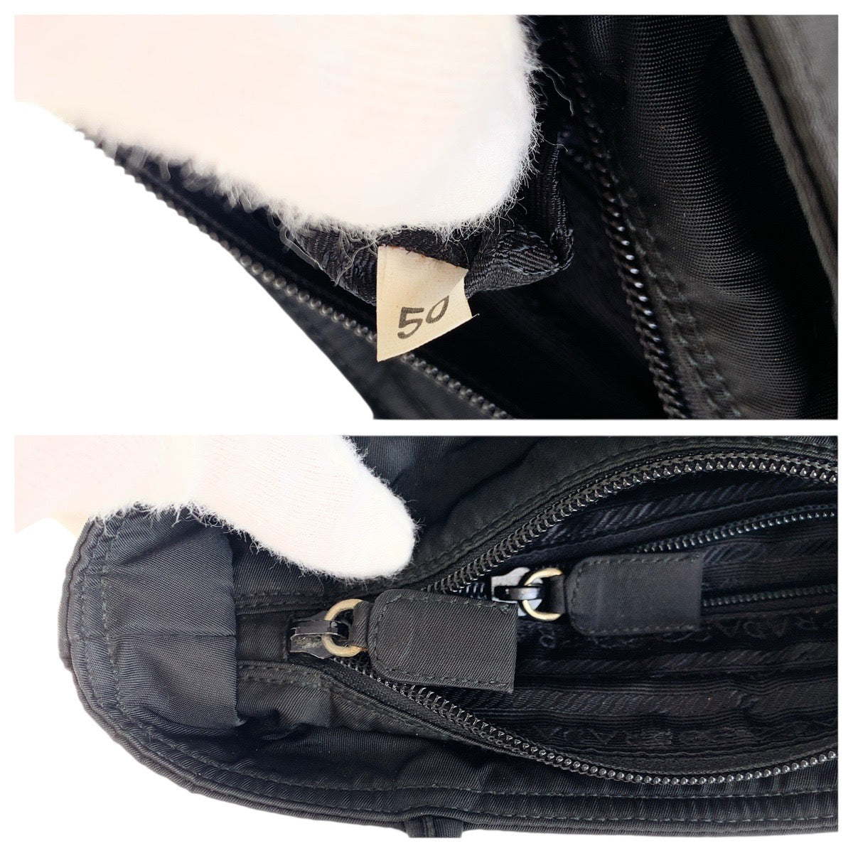 PRADA Tote Bag Nylon Black SilverMetal Tote Bag handbag Test Triangle With logo Women Used Authentic