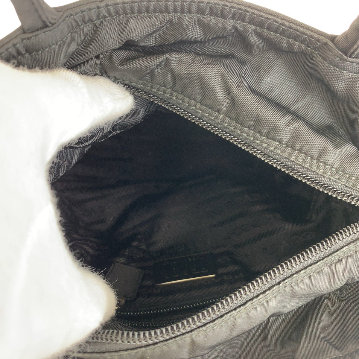 PRADA Tote Bag Nylon Black SilverMetal Tote Bag handbag Test Triangle With logo Women Used Authentic