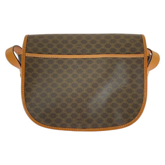 CELINE Shoulder Bag M10 PVC, Leather Brown Gold Metal Shoulder Bag pochette Macadam Circle Logo Women Used Authentic