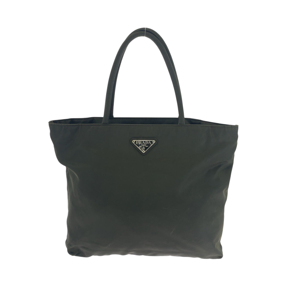 PRADA Tote Bag Nylon Khaki SilverMetal Tote Bag Shoulder Bag Test Triangle With logo Women Used Authentic