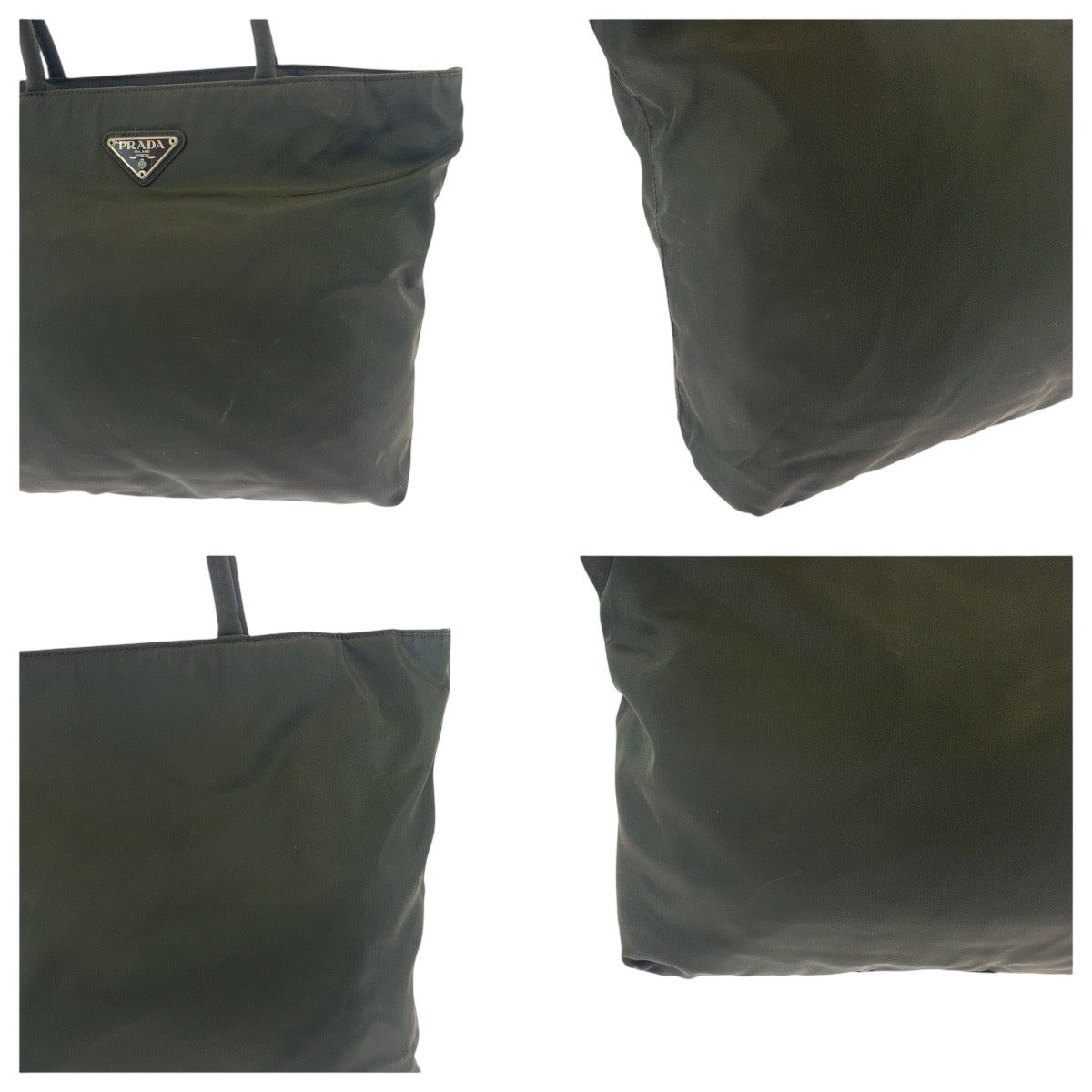 PRADA Tote Bag Nylon Khaki SilverMetal Tote Bag Shoulder Bag Test Triangle With logo Women Used Authentic