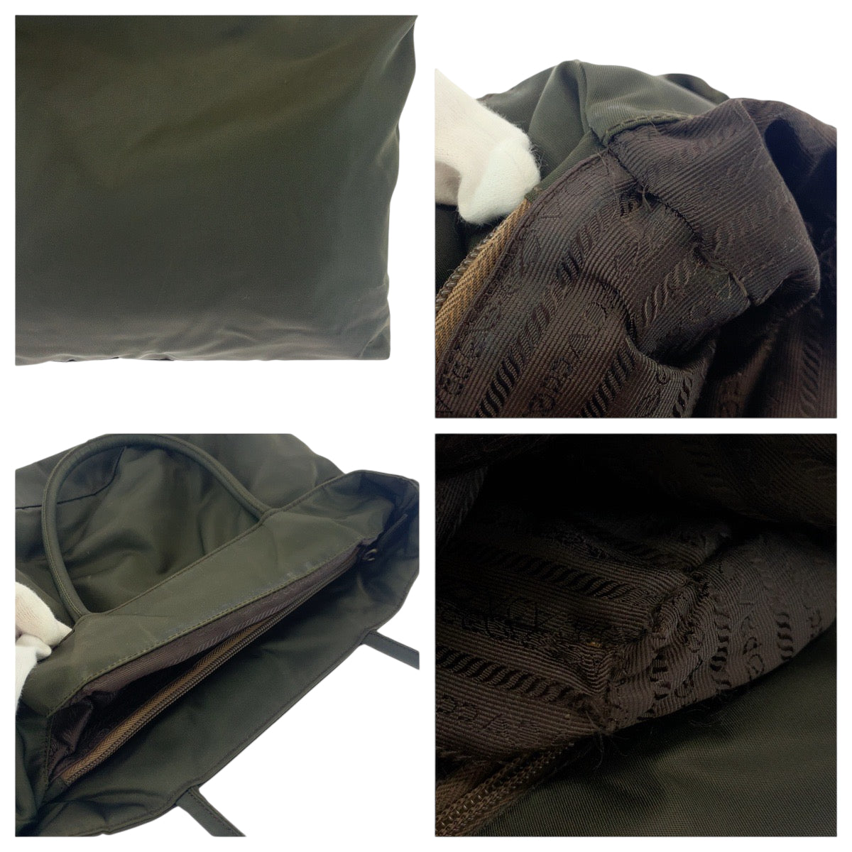 PRADA Tote Bag Nylon Khaki SilverMetal Tote Bag Shoulder Bag Test Triangle With logo Women Used Authentic