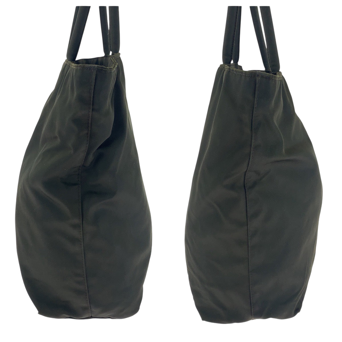 PRADA Tote Bag Nylon Khaki SilverMetal Tote Bag Shoulder Bag Test Triangle With logo Women Used Authentic