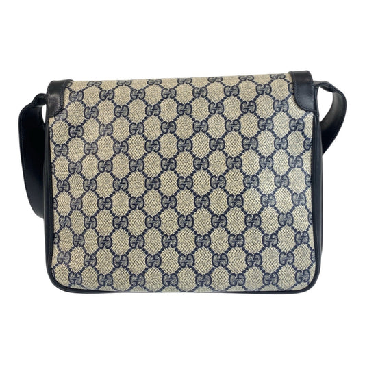 GUCCI Shoulder Bag GG Supreme canvas, leather Gray Navy Gold Metal Shoulder Bag pochette Old Gucci Women Used Authentic