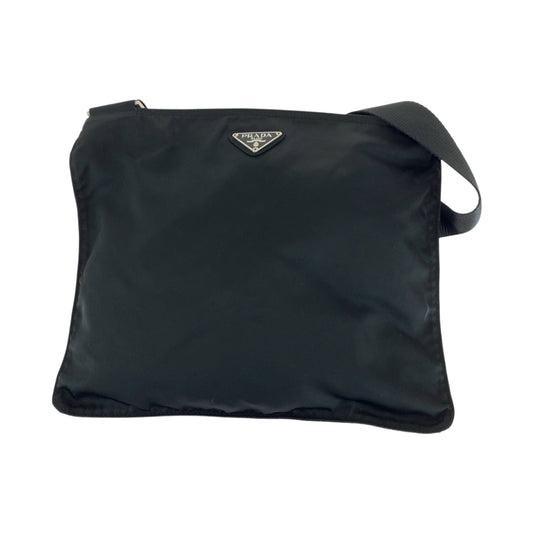 PRADA Shoulder Bag Nylon Black SilverMetal Shoulder Bag pochette Test Triangle With logo mens Used Authentic