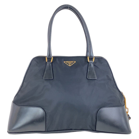 PRADA Shoulder Bag Nylon, Leather Black GoldMetal Shoulder Bag Tote Bag Test Triangle With logo Women Used Authentic